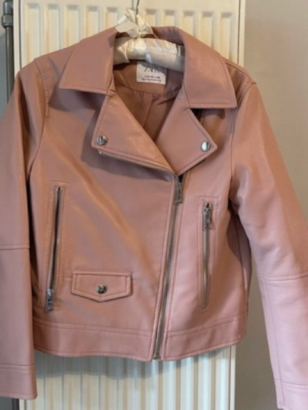 Zara Blush Pink Faux Leather Biker Jacket